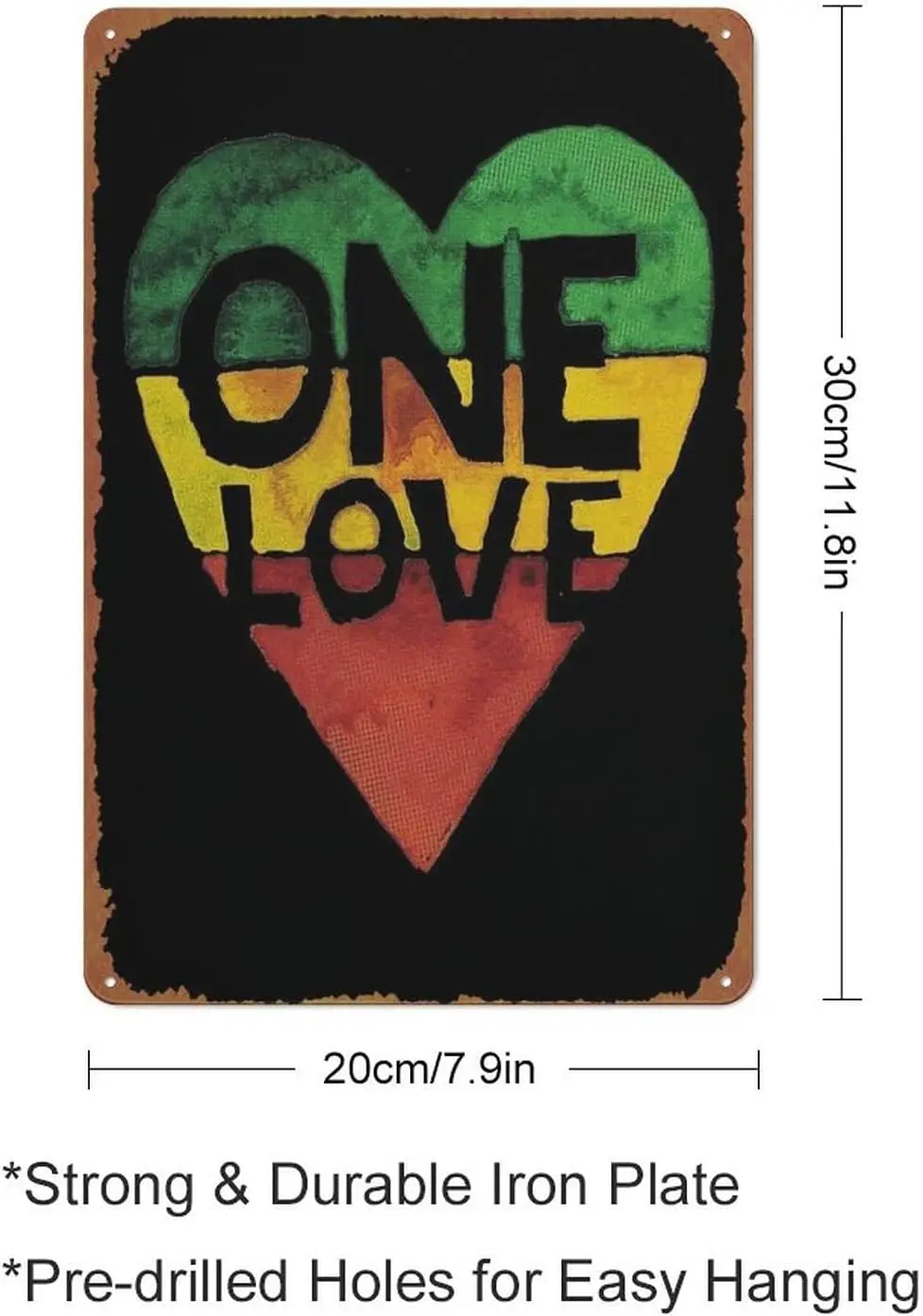 One Love Music Rasta Reggae Heart Peace Roots Poster Retro Metal Sign Vintage Tin Sign for Cafe Bar Home Wall Decor 12 X 8 inch