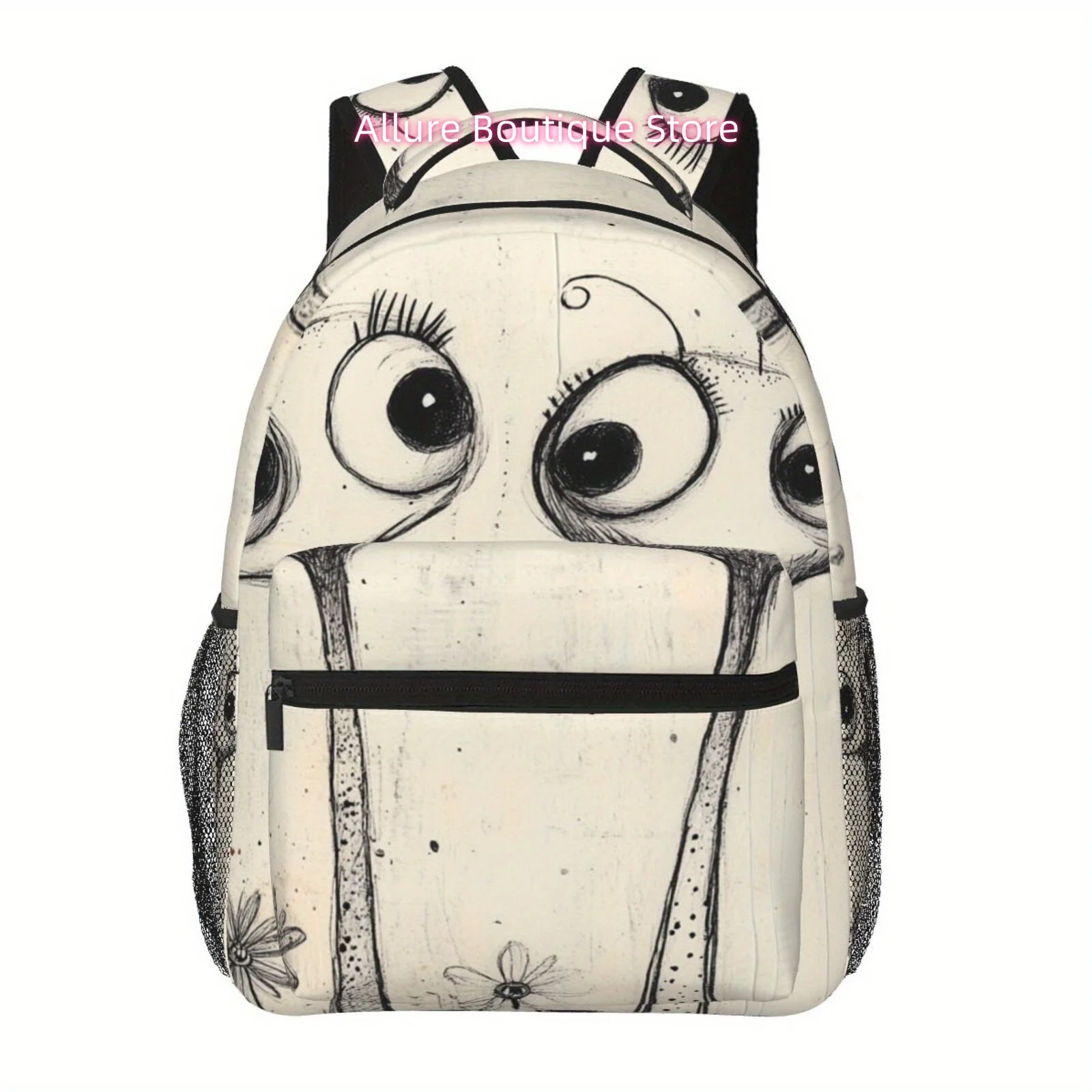 Whimsical Monster Design Backpack with Large Eyes - Adjustable Straps, Lightweight, Multi-Compartment for iPad & Laptops, Perfec