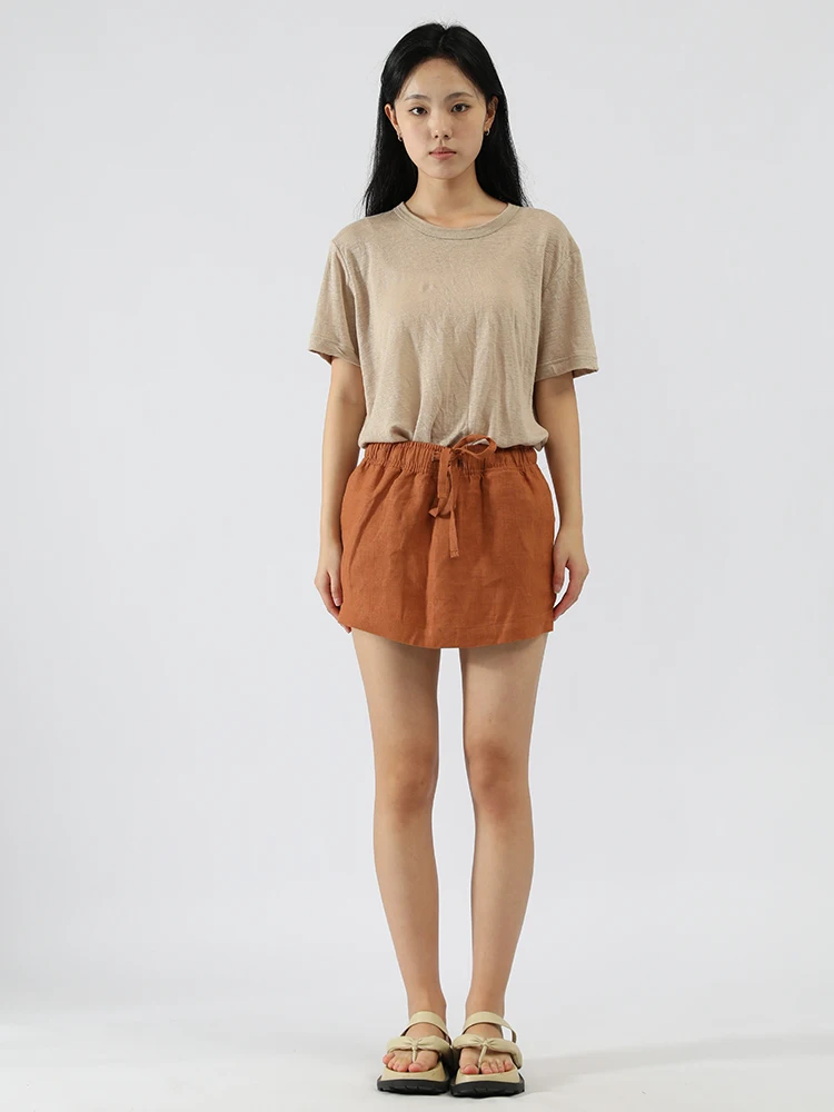 تنورة قصيرة عالية الخصر من الكتان للنساء - تنورة صيفية كاجوال ملفوفة مع رباط - الشاطئ، الحفلات، ملابس يومية (شحن مجاني)