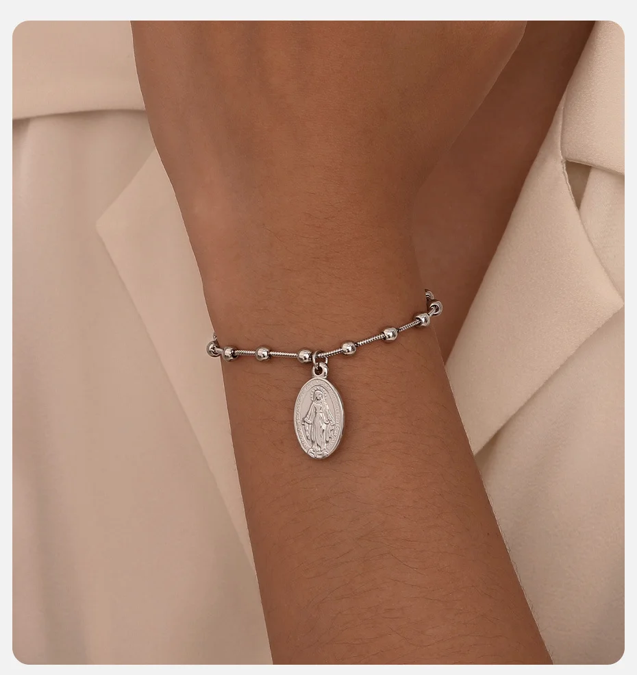 Vnox Rosenkranz Armband für Frauen Mädchen, vergoldete Edelstahl religiöse Kreuz und Virgin Mary Gebets armbänder Geschenke – Detail 4