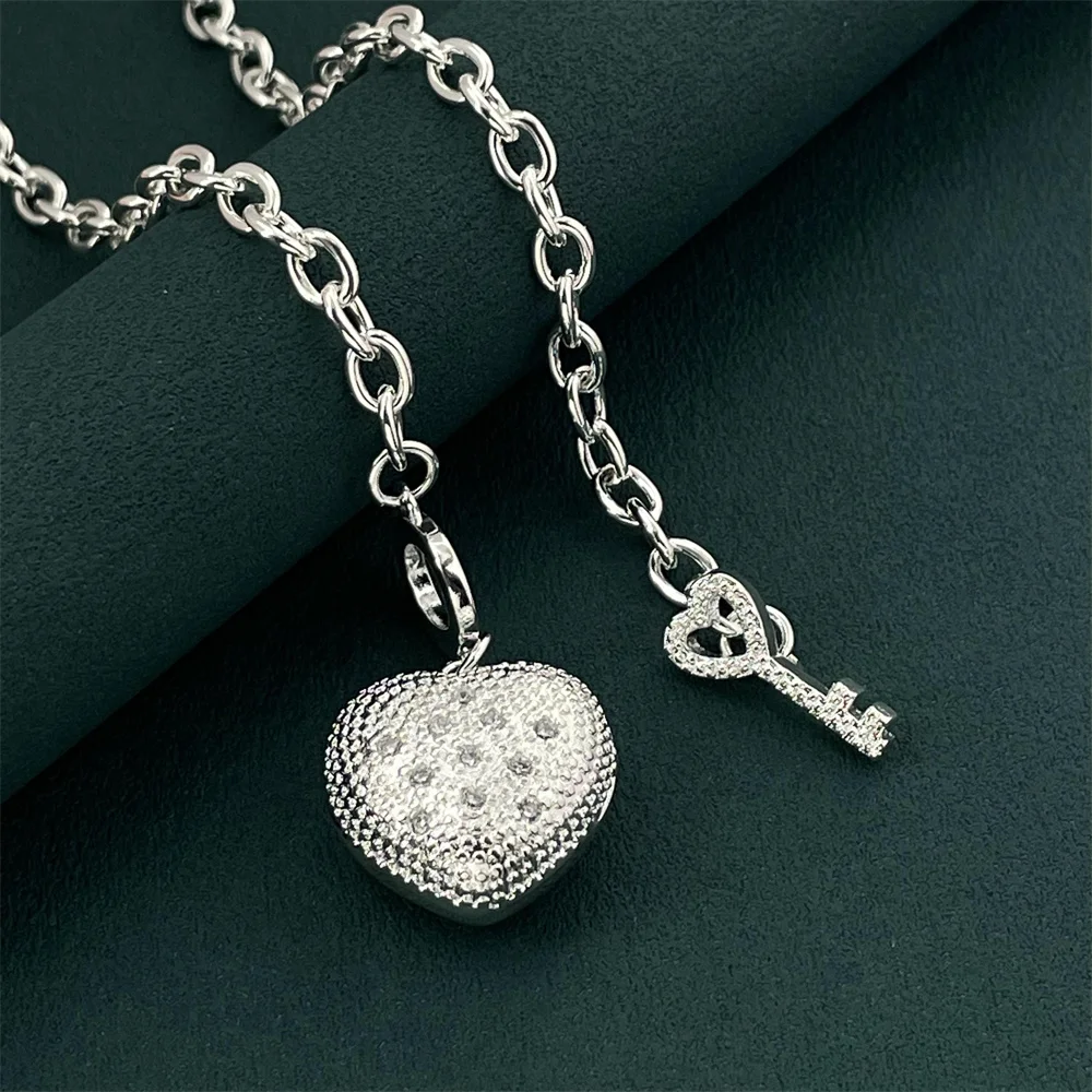 

925 sterling silver jewelry, key heart pendant necklace, romantic, elegant and lovely gift