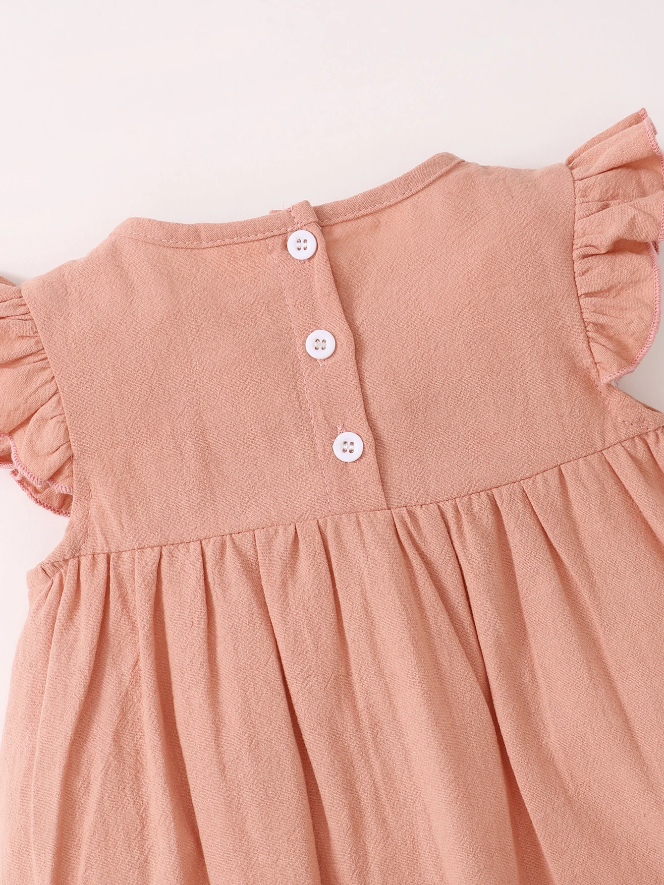 Summer Baby Girls Flying Sleeve Short Sleeve Solid Color Simple Dress Cute Wind Round Neck Design Feeling Pleated Small Skirt