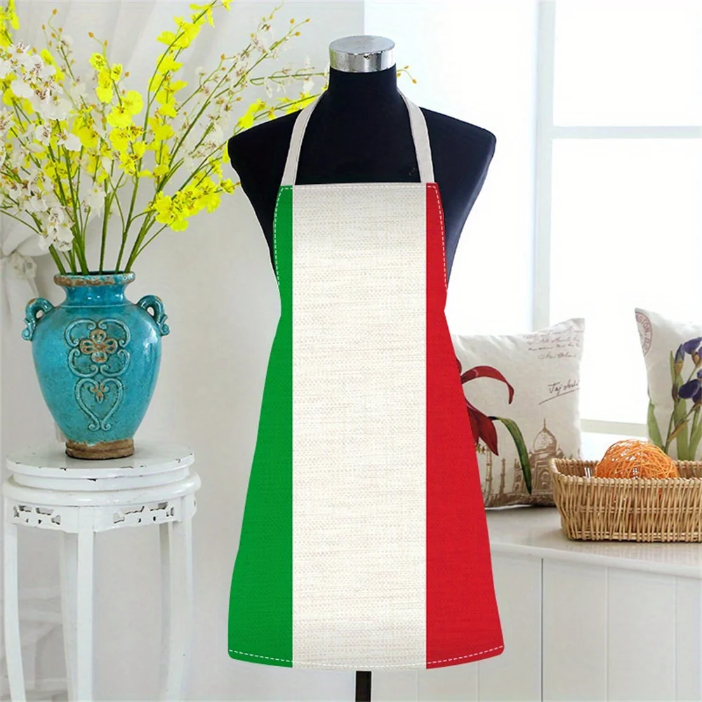 1pc Linen Apron Italy Flag Green White Red Kitchen Cooking Pasta Chef Gift For Him