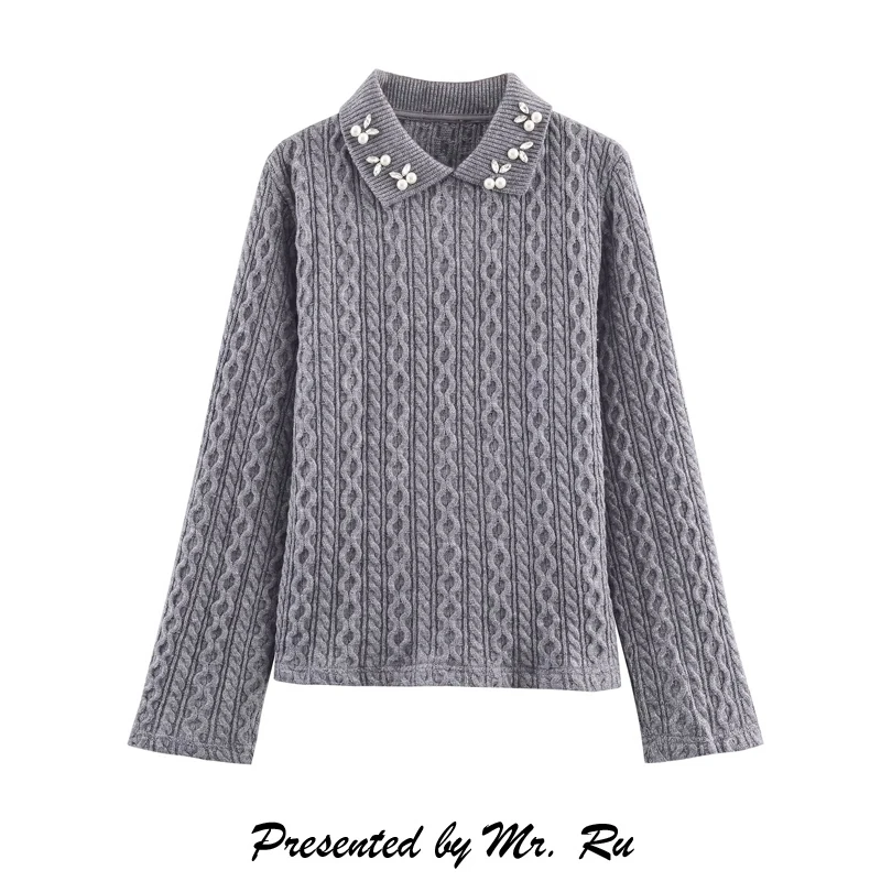 

Retro Jewelry Collar Eight Strand Knitted Sweater Women's Sweet Elastic Waist Baseline irt Autumn Faion Ladies' Knitwear