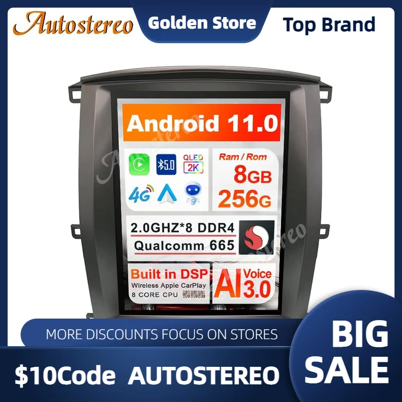 

Carplay For TOYOTA LAND CRUISER LC100 2003-2007 Tesla Style Android 11 Car Multimedia Player GPS Navigation Auto Headunit Stereo