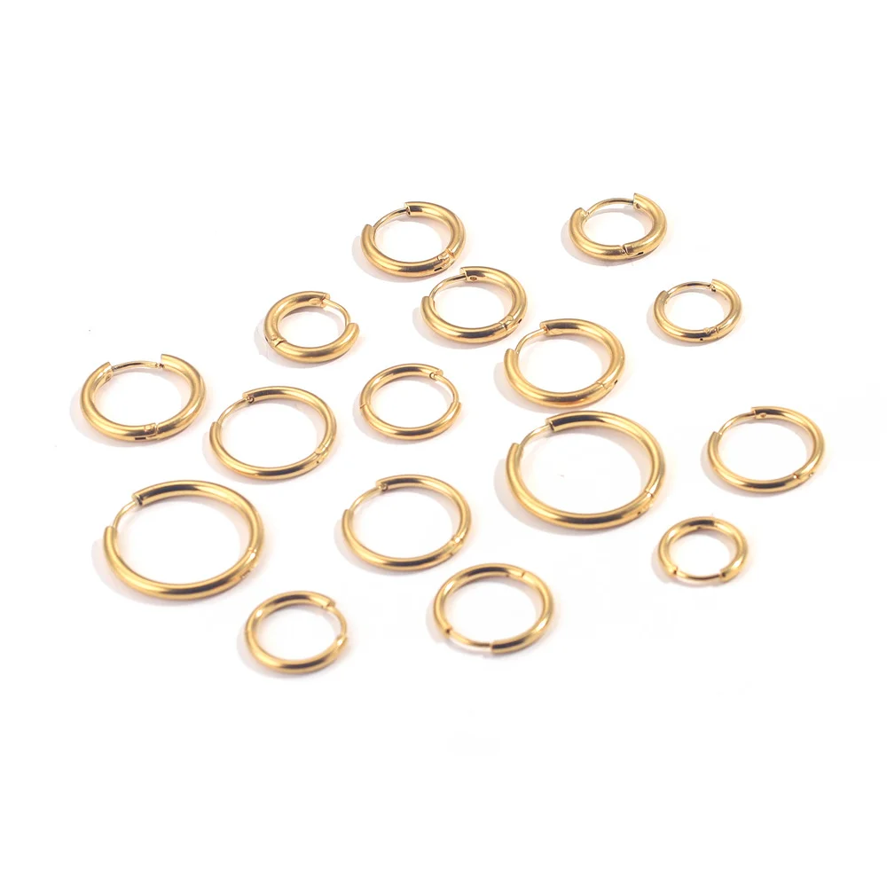 Brincos de argola de aço inoxidável para mulheres e homens, punk, hiphop, bijoux, moda, chapeado, jóias de ouro 18k, acessório piercing, 6pcs