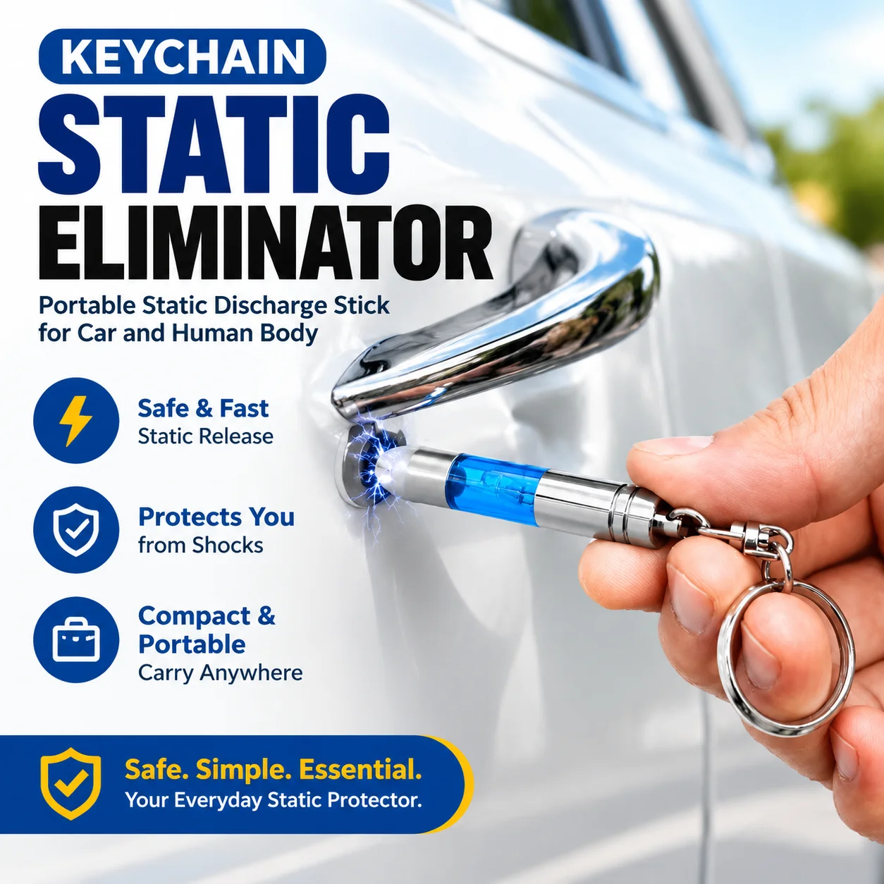 Keychain Static Eliminator Rod Portable Static Discharge Stick for Car and Human Body Safe Fast Static Release Compact