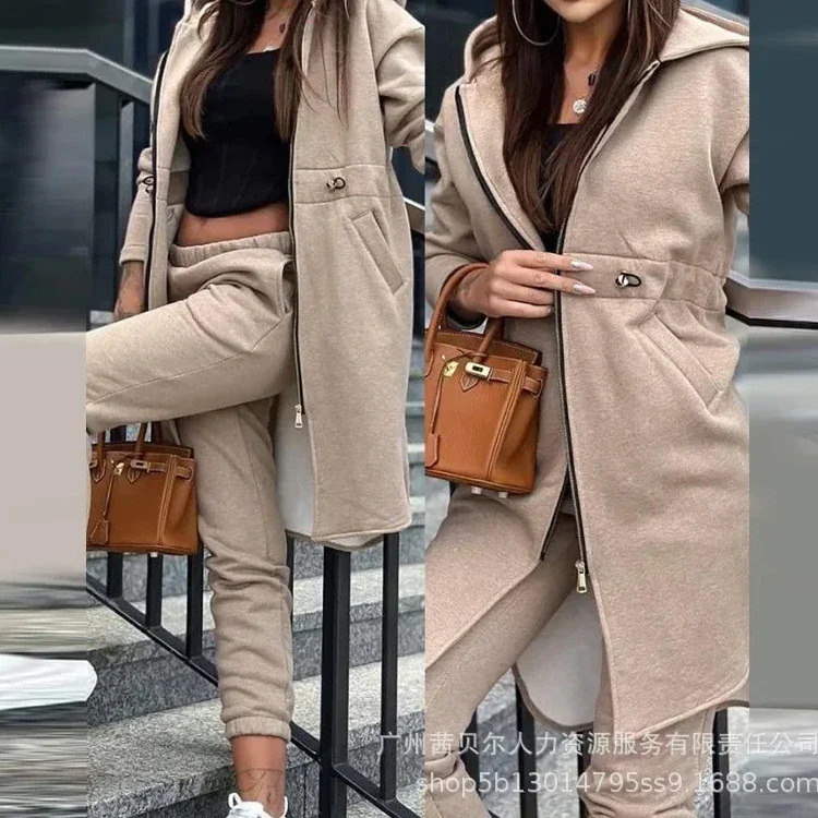 Pants Set Women Tracksuit Zipper Hooded Coat Two Piece Set Hoodies Pant Sets Elastic Waist Trousers Straight Autumn 2025 Sport