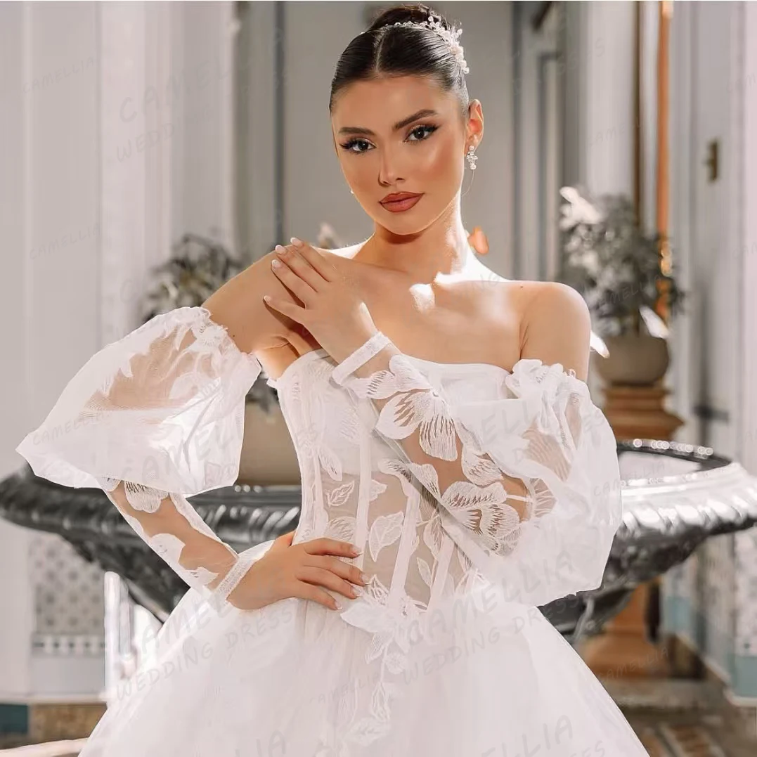 ชุดแต่งงานแบบเรียบง่าย ประดับด้วยลูกไม้ ทรงเอไลน์ สำหรับผู้หญิง ดีไซน์หรูหรา เปิดหลัง ปี 2026 ผ้าทูลล์เซ็กซี่ ชุดราตรีงานแต่งงาน  สามารถสั่งตัดได้