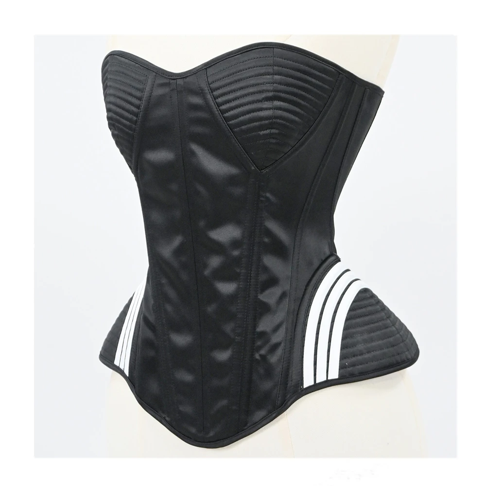 Women Luxury Corset & Bustier With Bra Cup Retro Black Satin Lace Up Boned Bodice Wedding Party Shaping Tops