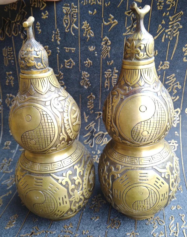 Antique Bronze Ware, Treasure of Pure Copper, One Pair of Gourd Open Cover Design, Bagua Copper Gourd Home Furnishing