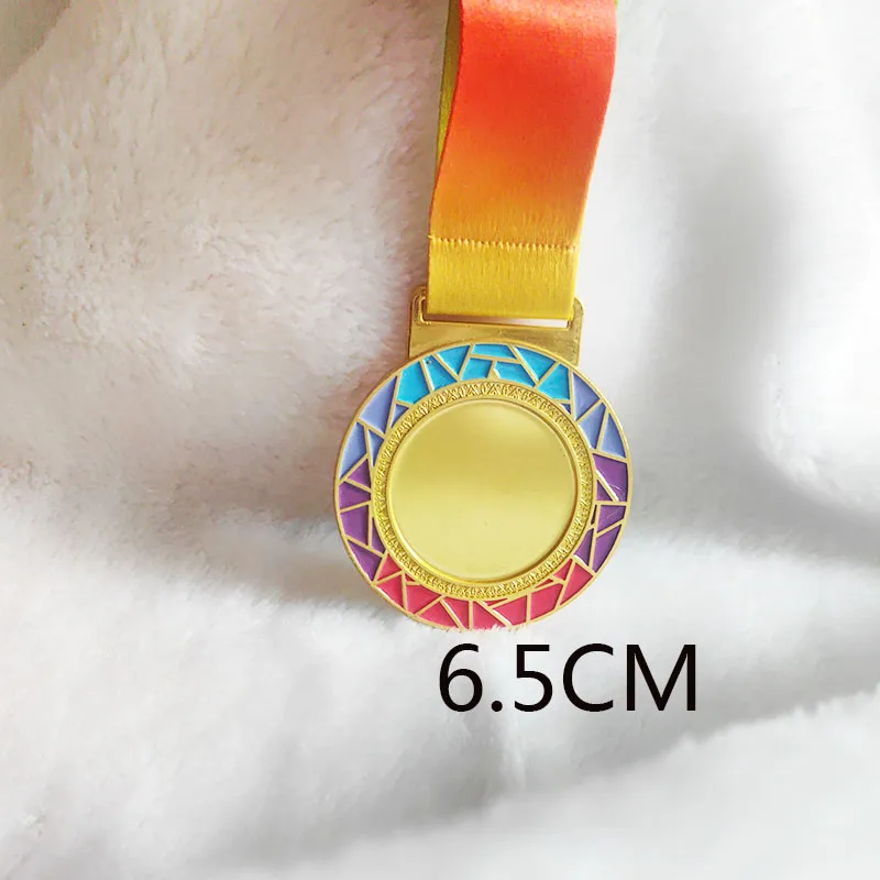 Blank Medals Gradient Check Colour Medal with Color Ribbon6.5mm Gold Silver Copper Color Medal Suitable For Various Competitions