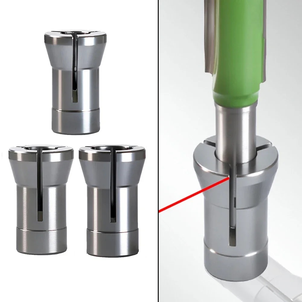 1/3Pcs Trimmer Collet Adapter 6mm Collet Chuck Adapter 1/4 8mm Router Bit Collet Chuck Clamping Adapter Woodworking Tools