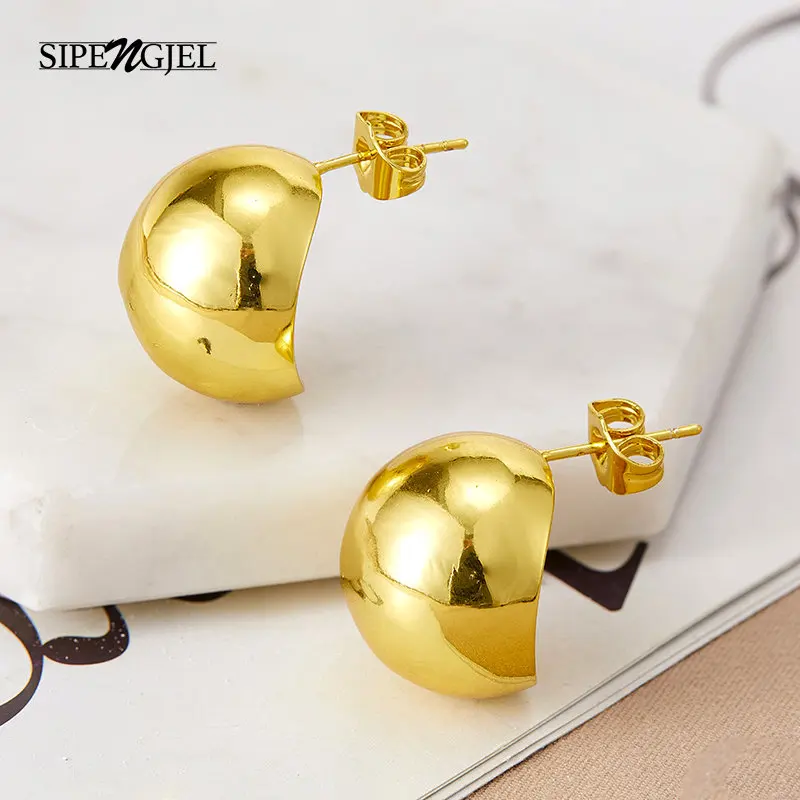 SIPENGJEL  Minimalist Retro Gold color Ball Earrings for Women Men Large Geometric Round drop Earrings Trendy Jewelry 2022