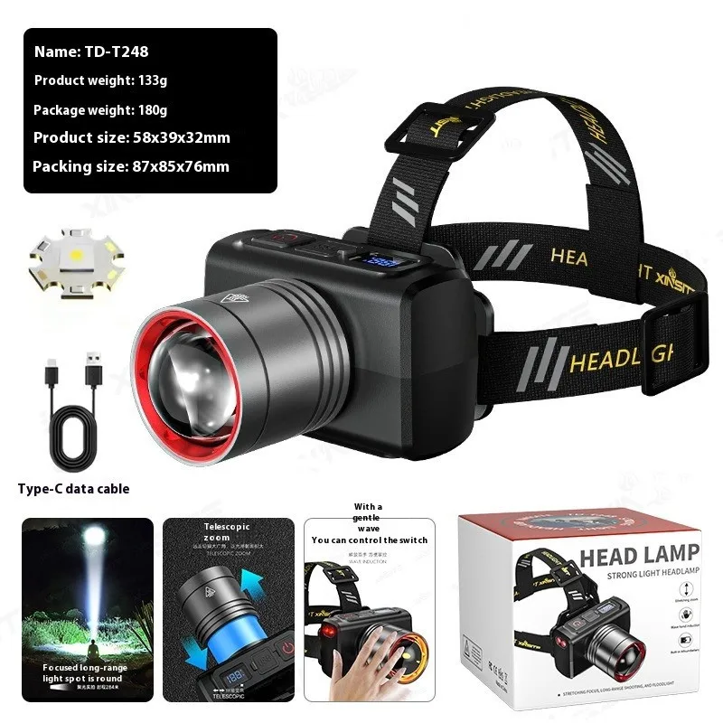 Super Bright LED Sensor Headlamp USB Rechargeable Headlight Front Led Head Light  With built-in battery Camping Fishing Lantern