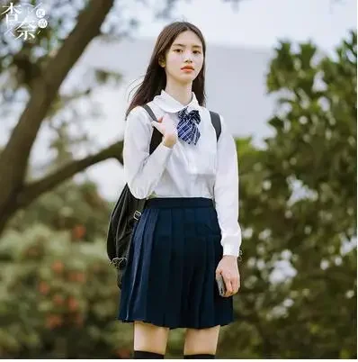 JK Schooluniform Zomer Meisjes Jurk Middelbare Scholieren Plooirok Jong Japans Wit