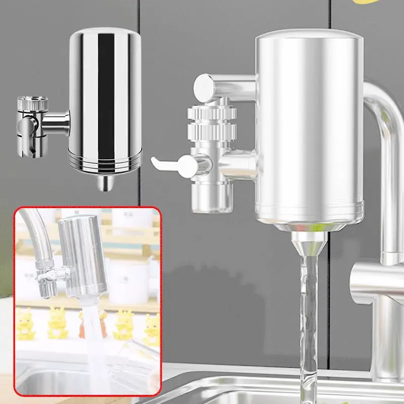 

Stainless Steel Faucet Water Purifier Kitchen Bathroom Tapwater Filter System Reduce Chlorine Washable Filter Element Filtration