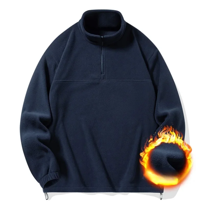 2025 نمط جديد الوقوف طوق سترة نصف سستة البلوز كم طويل القطبية الصوف الرجال الخريف والشتاء قاعدة سميكة الدافئة