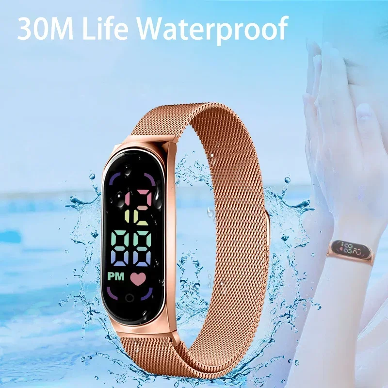 2024 New LED Women Watches for Girls Magnetic Watchband Strap Waterproof Touch Feminine Clock Digital Wristwatches Gift