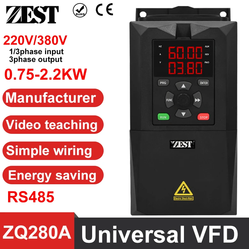 VFD 220 فولت 380 فولت 0.75/1.5/2.2KW لمحرك التردد المتغير 3 المرحلة سرعة تحكم محرك عاكس VFD العاكس