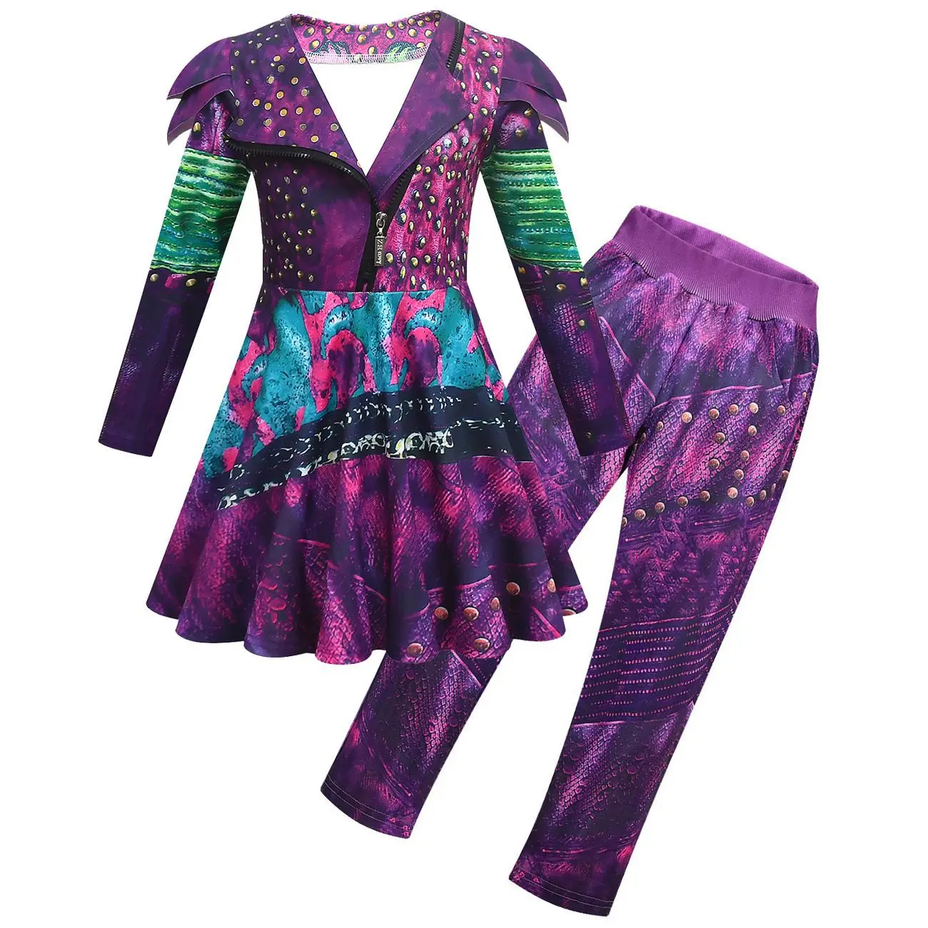 أطفال D-Descendants3 مال تأثيري حلي الفتيات إيفي لعب الأدوار الأطفال عيد الميلاد الملابس شعر مستعار حفلة عيد ميلاد هالوين فستان بتصميم حالم #4