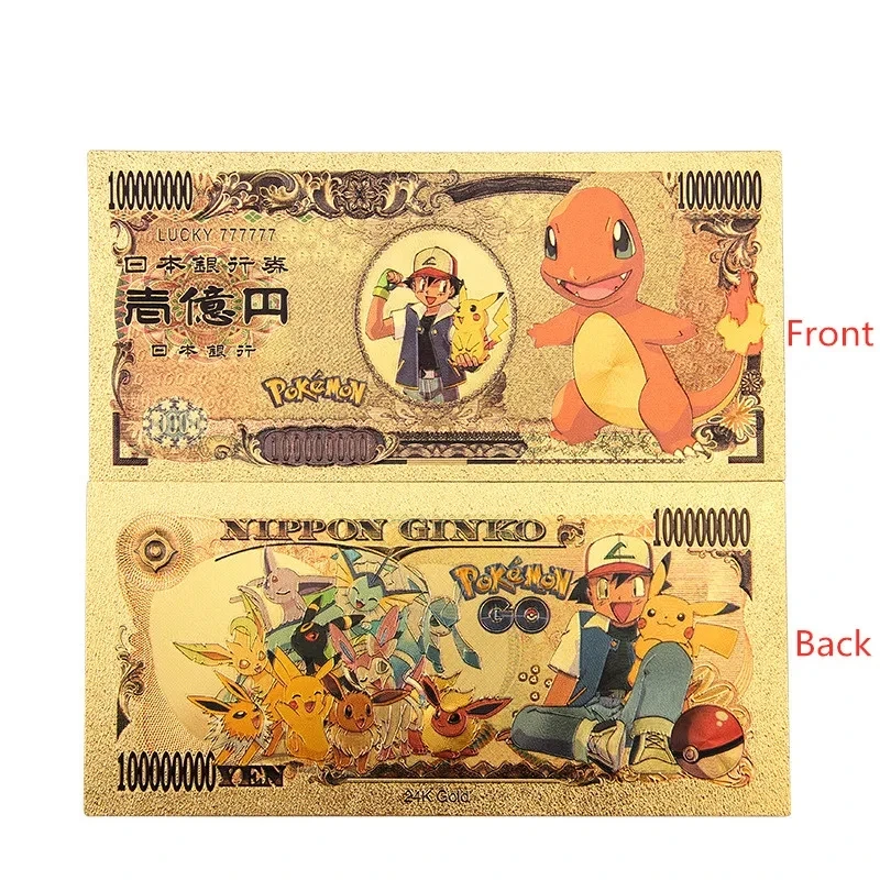 6-11pcs Pokemon CARDS Pikachu Pokeball gold banknote 10000 Yen Gold plastic Banknote for classic childhood memory Collection