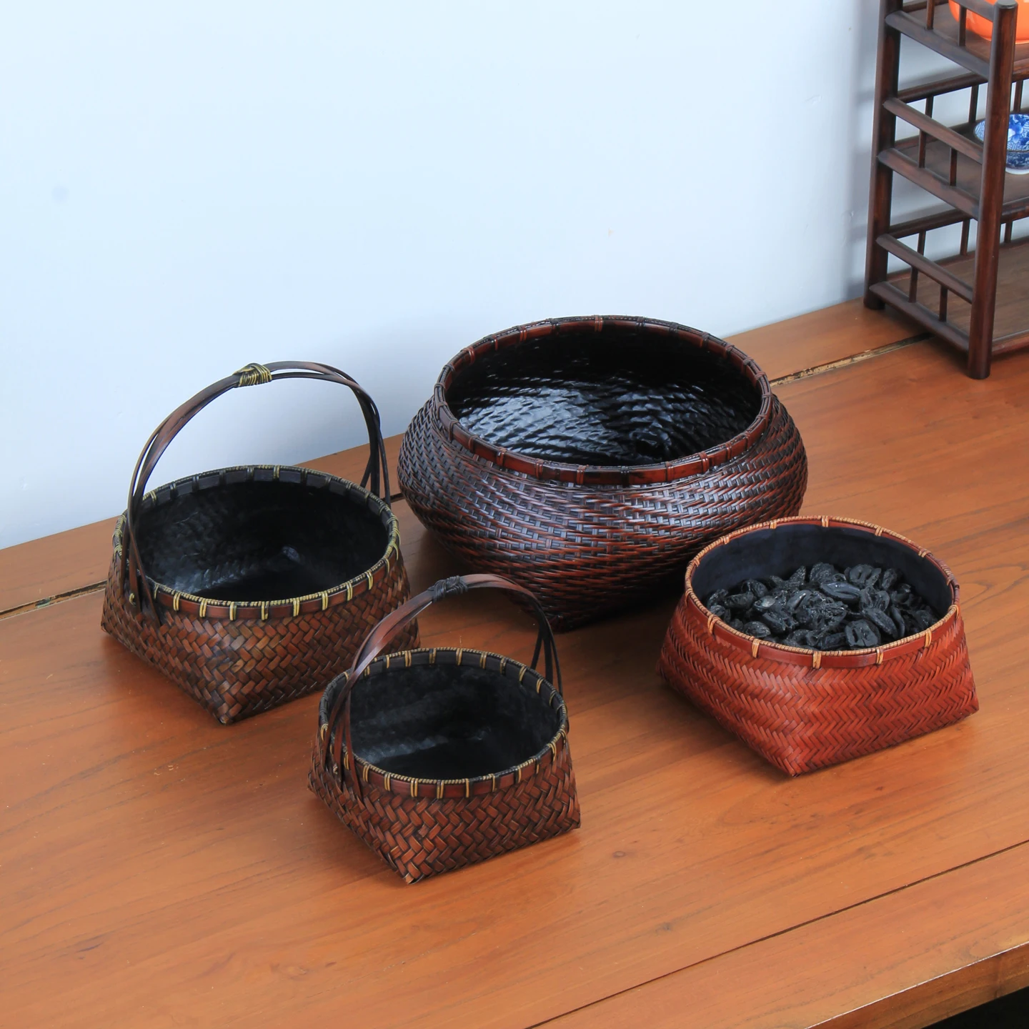 

Handcrafted Bamboo Woven Carbon Basket Olive Shaped Charcoal Basket Tea Room Essential Olive Carbon Box Storage Basket