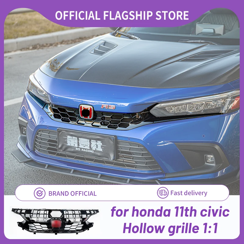 for Honda 11th Civic 2022 Racing Grills JDM modified intake grille red logo suitable for mugen grille Front cover trim hollow ou