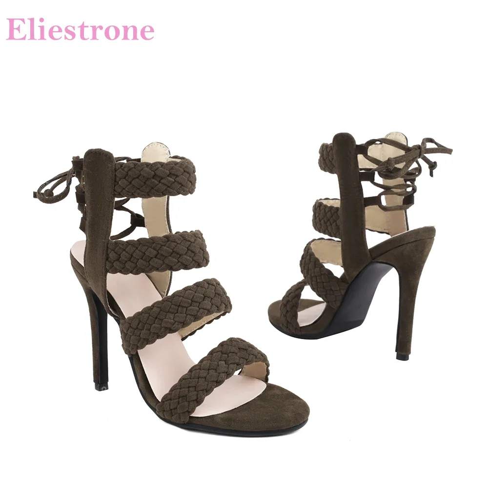 

Летние модные зеленые босоножки с ремешком на пятке для женщин, с круглым носком, на высоком каблуке-шпильке, повседневная женская обувь, большие размеры 12, 43, 46, 48