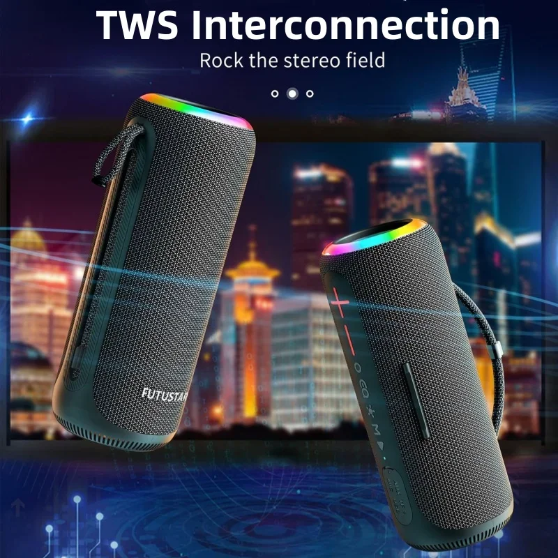 Wireless Portable Waterproof Subwoofer, High Power 40W Bluetooth Speaker, Supports TF Card TWS Connection LED Light Effect AUX