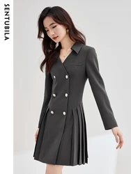 SENTUBILA Elegant Pleated Blazer Dresses for Women 2024 Spring Autumn Office Ladies Double Breasted Mini Dress Woman 133L52256