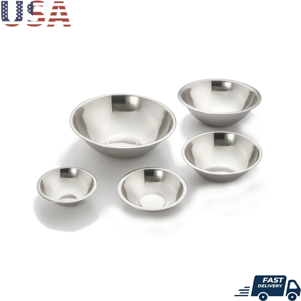 5 Pcs Stainless Steel Mixing Bowls Set Durable Easy Clean Mirror Polished Non Stick Graduated Sizes Essential Kitchen Tool