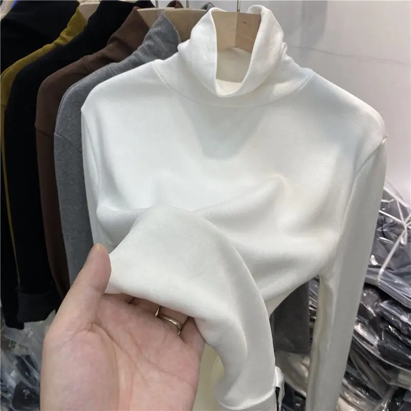 Korean Commute Solid Color Versatile Simplicity Plush Thickening High Collar Internal Construction Women's Top Autumn 2024