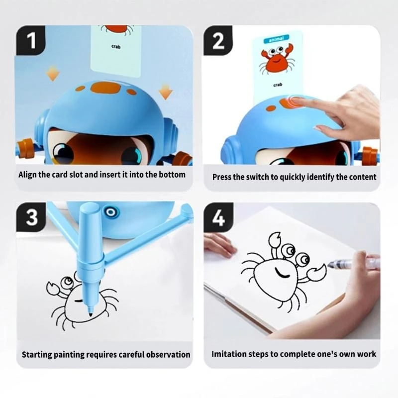 Automatyczny robot rysujący dla dzieci, edukacyjna zabawka artystyczna z ładowaniem USB i kartami edukacyjnymi.