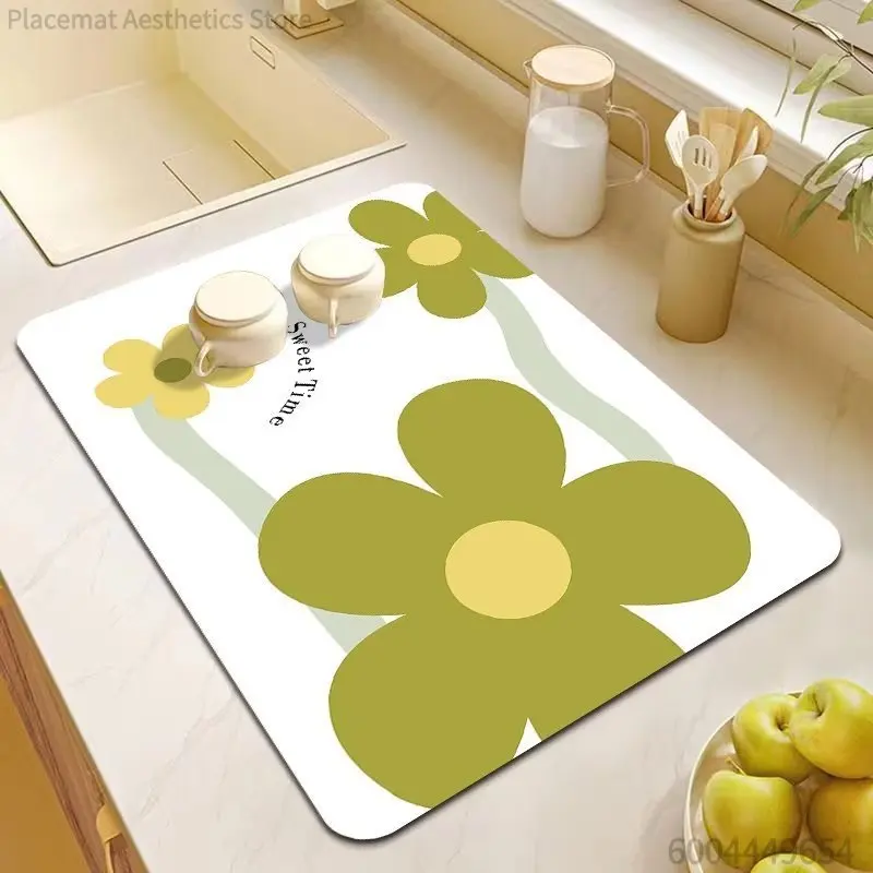 VIKAMA Kitchen Countertop Draining Pad For Rustic Tableware Water-Absorbing Bar Counter Mat For Heat Insulation Decor Accessory