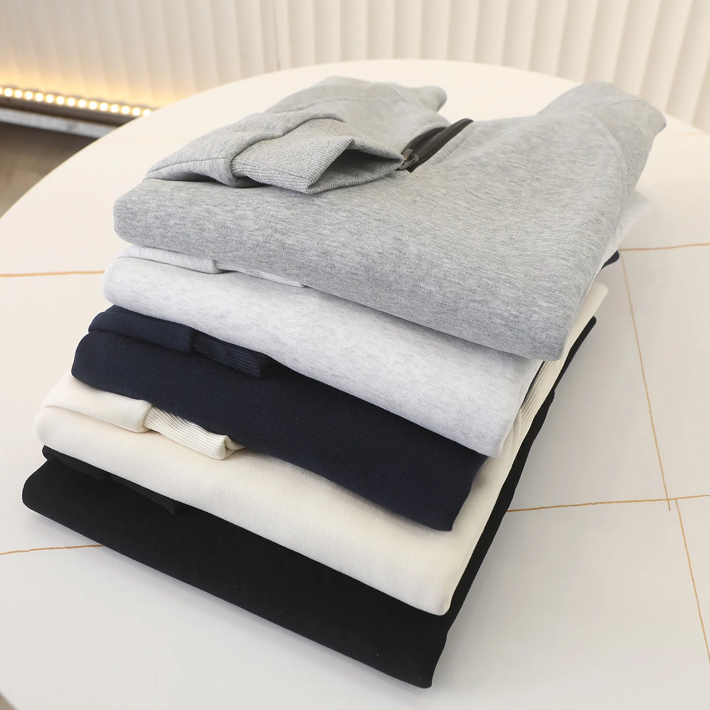 Soft elastic double-sided plain weave men's stand-up collar half-zipper long-sleeved sweater bottoming shirt