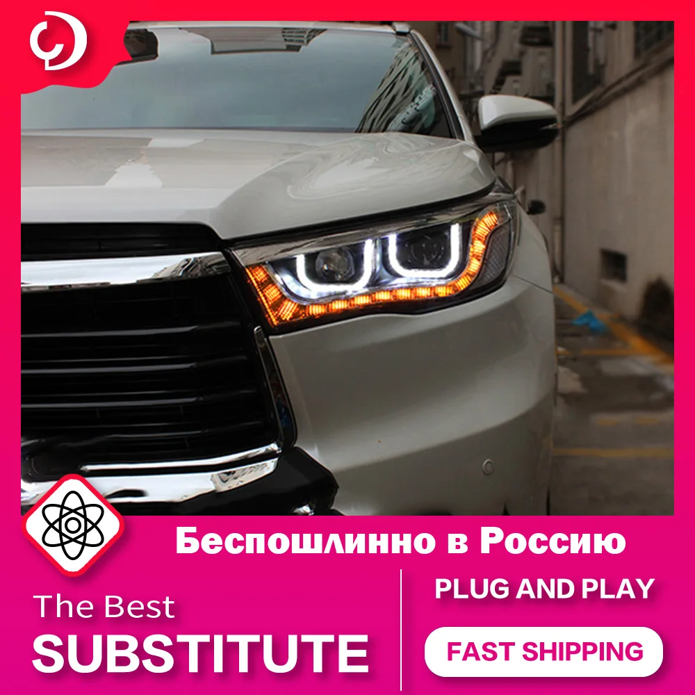 

AKD автостайлинг фары для Toyota Highlander 2015-2017 светодиодный фары DRL головная лампа проектор автомобильные аксессуары