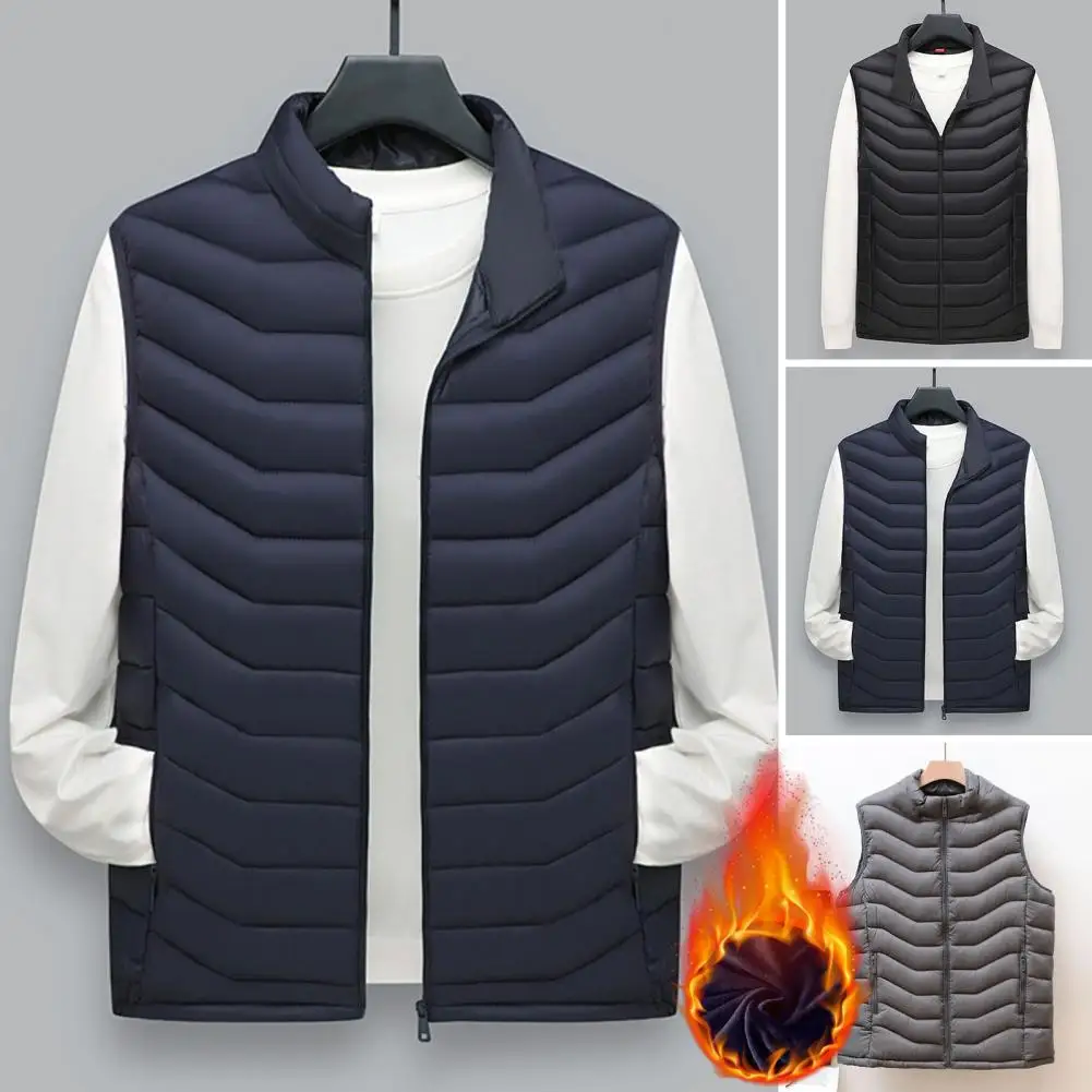 Men Vest Jacket Men's Winter Padded Vest with Lapel Collar Zipper Pockets Plus Size Windproof Waistcoat for Style Men Thermal