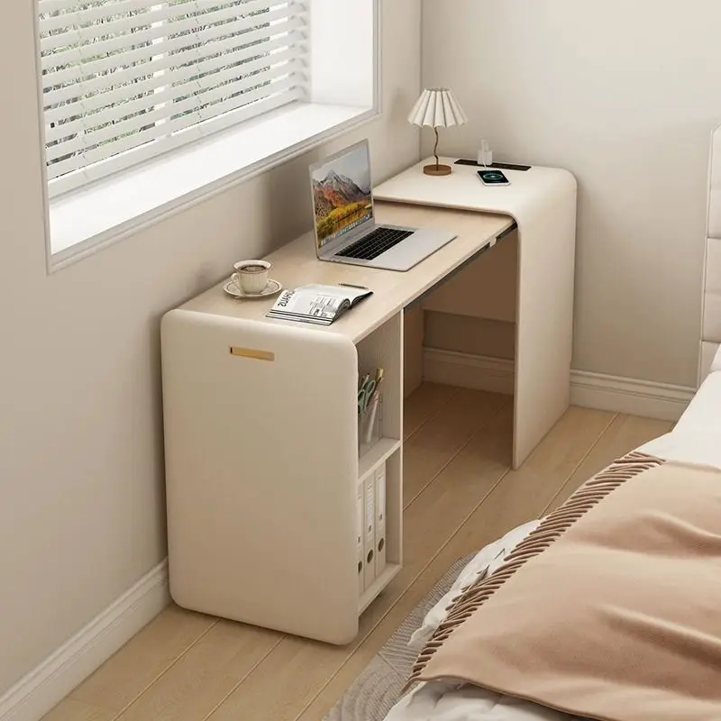 Cream wind foldable invisible solid wood desk bookcase integrated household bedroom bedside computer storage cabinet