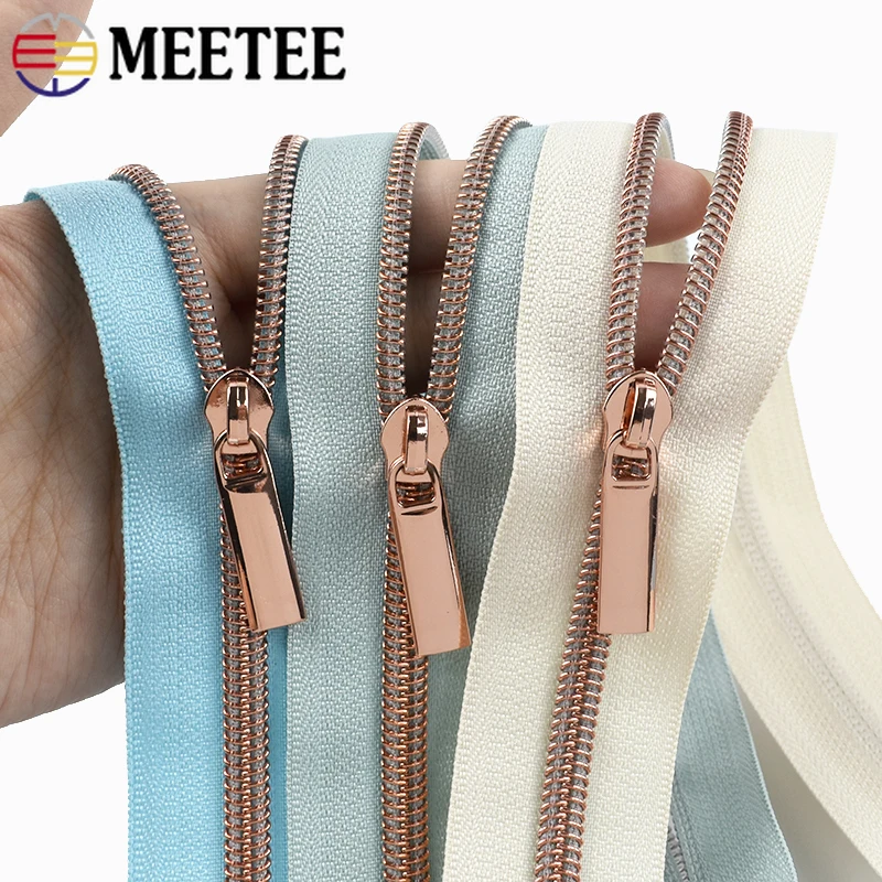 

2/5/10M #5 Rose Gold Nylon Zipper with Sliders for Bag Garment Shoes Luggage Sewing Replace Zip Repair Accessories