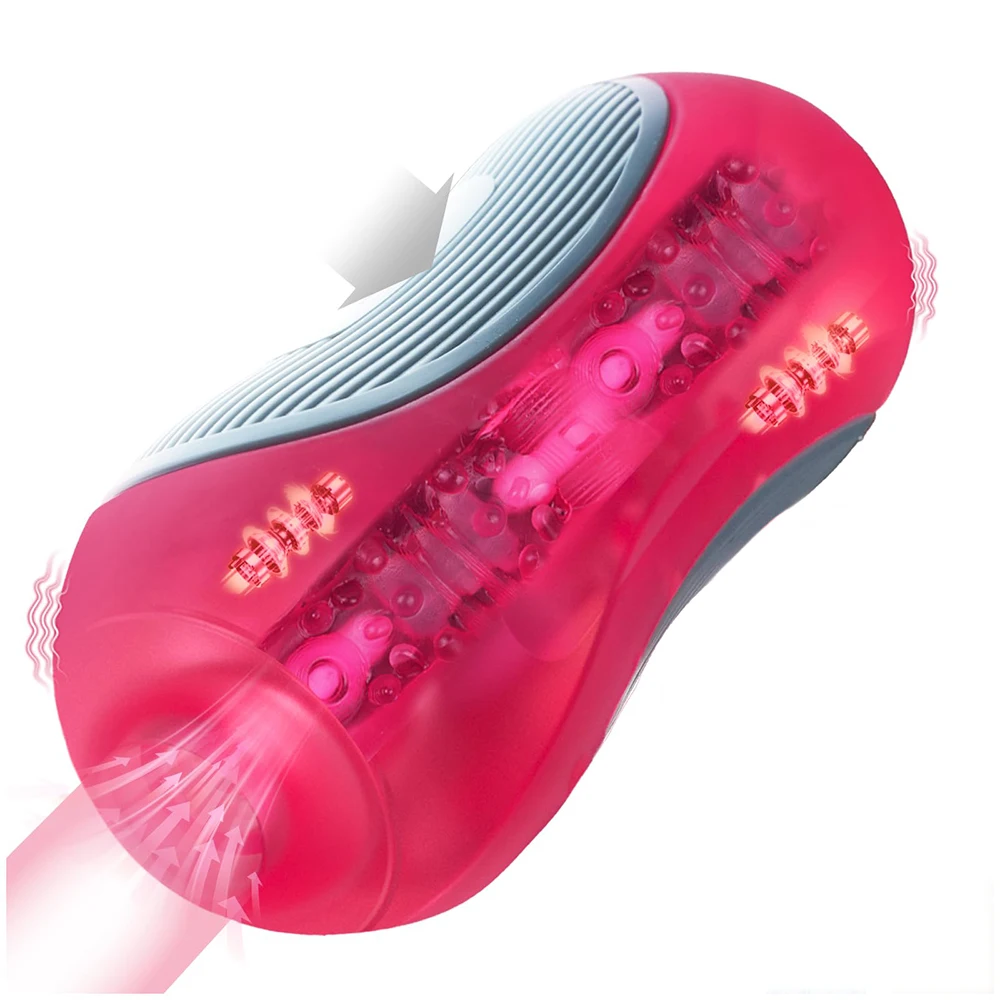 Manual Squeezable Dual-Sleeve Sucking Male Masturbator Realistic Textured Pocket Pussy Penis Vibrating Stroker Sex Toys for Men