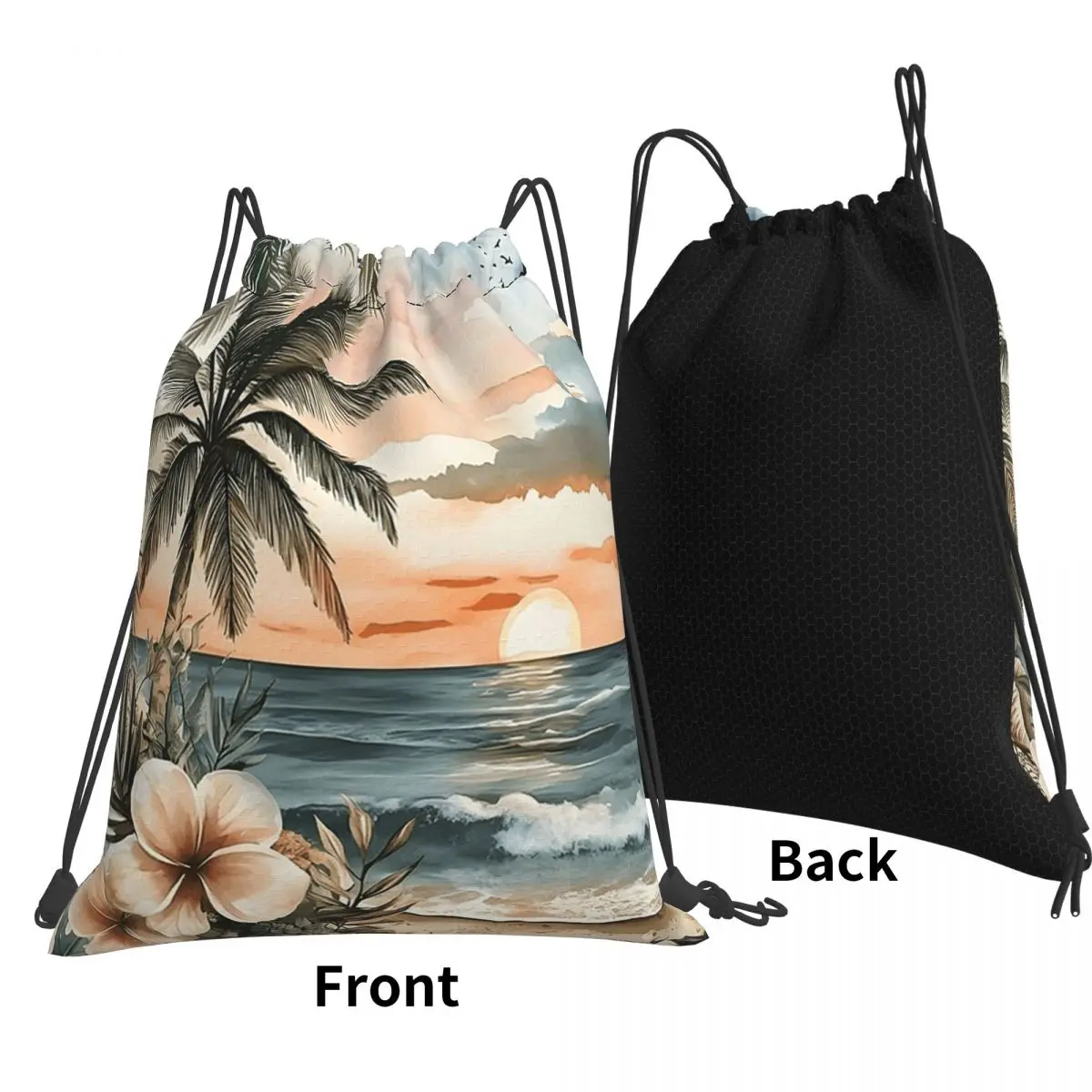 Tropical Island Ocean Breeze Backpacks Multi-function Drawstring Bags Shoes Bag Book Bags for Man Woman School