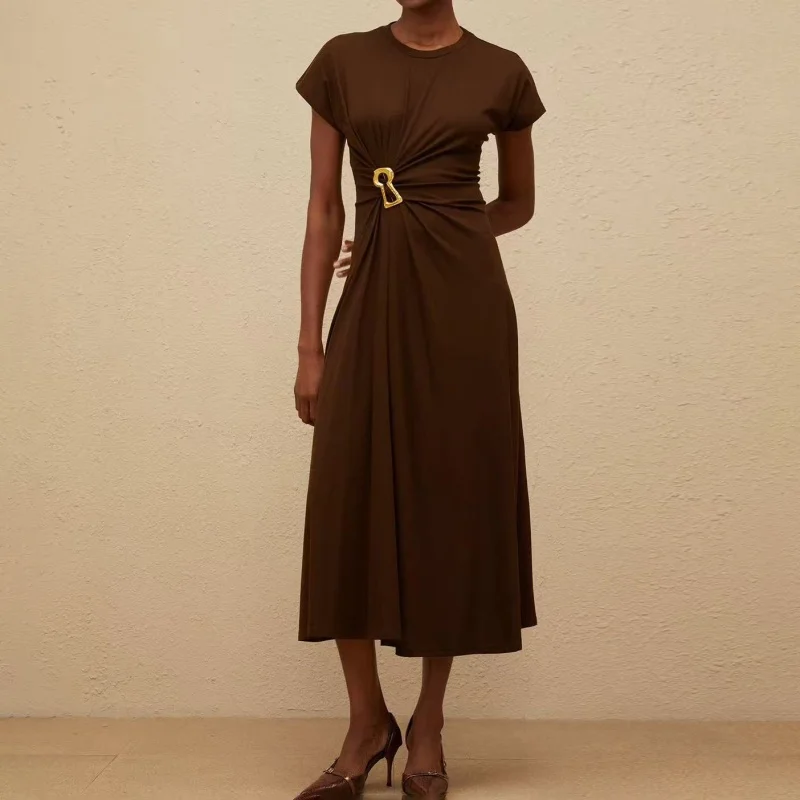 

Осень 2021, новое женское повседневное плиссированное платье без рукавов в стиле ретро с металлическими булавками, модное уличное банкетное платье y2k