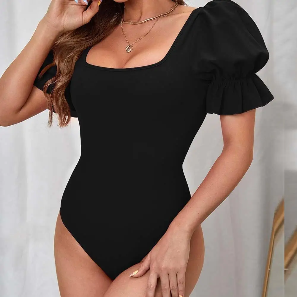 

Faionable Summer One-Piece Suit Women's Slim Fit Sexy Top Bubble Sve High Waist Five-Quarter Polyester Fiber