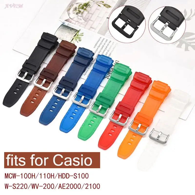 Replacement Resin Watch Band for Casio MCW-100H 110H W-S220 HDD-S100 WV-200 AE-2000 2100 Watch Strap TPU Rubber Wrist Bracelet