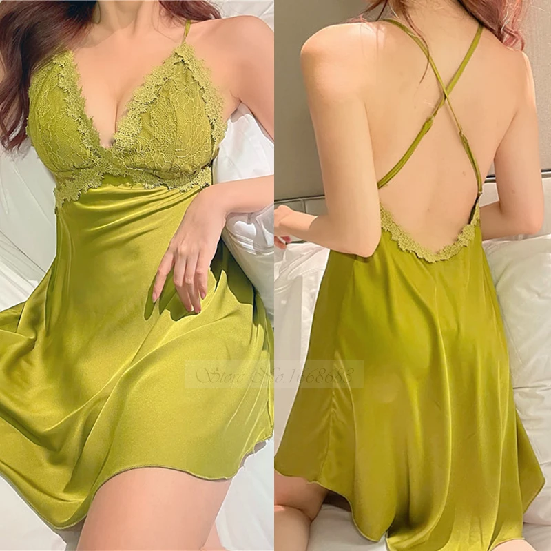 Đồ Ngủ Sexy Mùa Hè Spaghetti Dây Váy Ngủ Nữ Thân Mật Quần Lót Quan Điểm Ren Hở Lưng Váy Ngủ Váy Ngủ Mặc Nhà