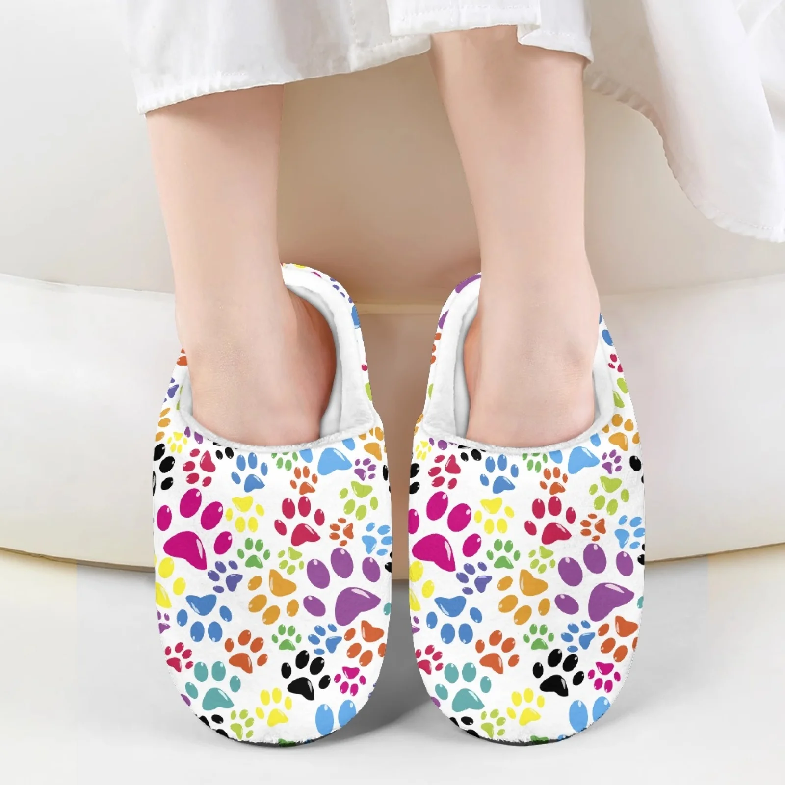 Dog Paw Print Soft Plush Home Slippers For Kids Half Shoes For Boys Girls Mules Sandals Loafers Indoor Bedroom Children Slides