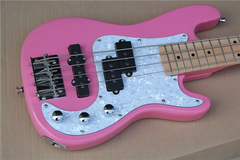 High-end custom mini bass electric guitar, pink body, 25.5-inch chord, shipping included