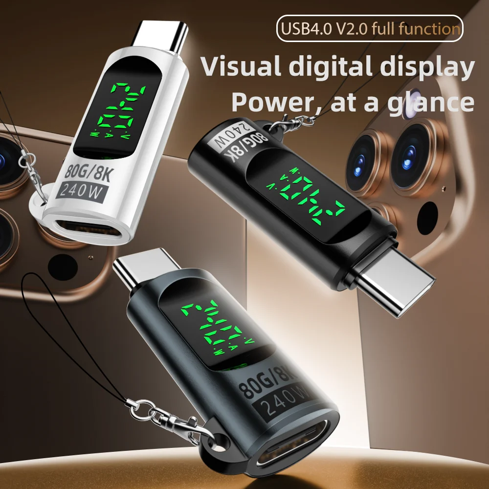 240W USBC Adapter Type C to USBC 4.0 80Gbps OTG Connector LED Digital Display Data Adapter For iPhone Macbook Pro Air Samsung
