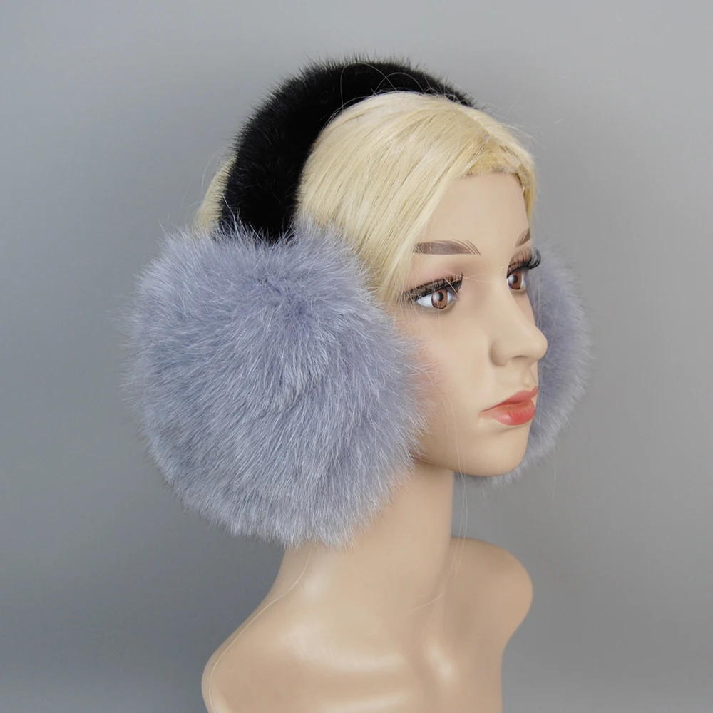 Hot Sale 100% Natural Real Fox Fur Earmuffs Winter Women Warm Plush Big Fox Fur Ear Muff Russia Soft With Real Mink Fur Earflaps